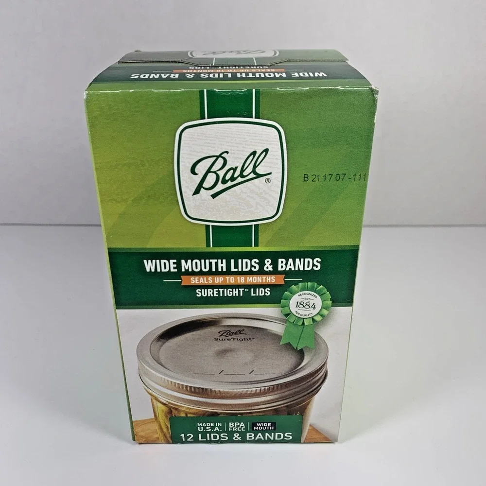 New Box of 12 BALL Wide Mouth Bands w/ Dome‎ Lids For Mason Jars Canning
